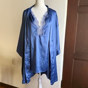 VICTORIA'S SECRET | Periwinkle Satin Nightgown and Robe Set | Small / Medium